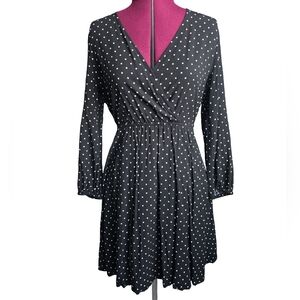 Old Navy Black and White Polka Dot Long Sleeve Faux Wrap Dress Size S